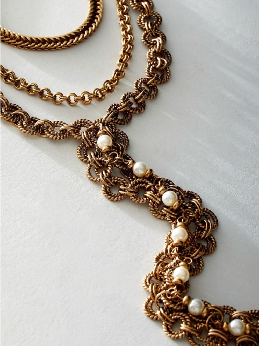 Free People Gold-Tone Layered Chain Necklace with Pearl Accents - Picture 2 of 3